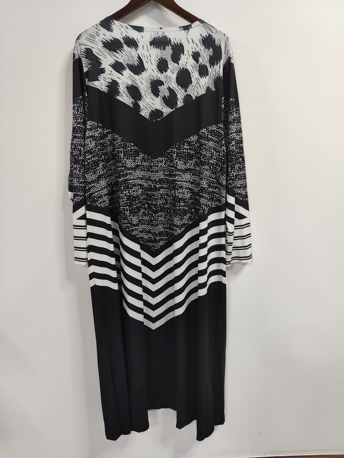 vlovelaw Plus Size Casual Coat, Women's Plus Colorblock Stripe & Leopard Print Long Sleeve Open Front Cardigan