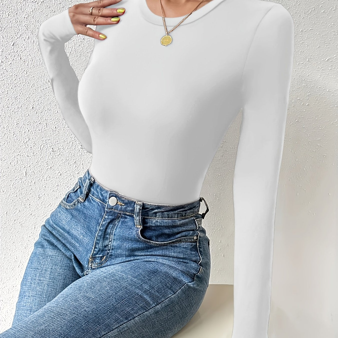 vlovelaw Basic Skinny Stretchy Top, Long Sleeve Crew Neck Solid T-Shirts, Casual Every Day Tops, Women's Clothing