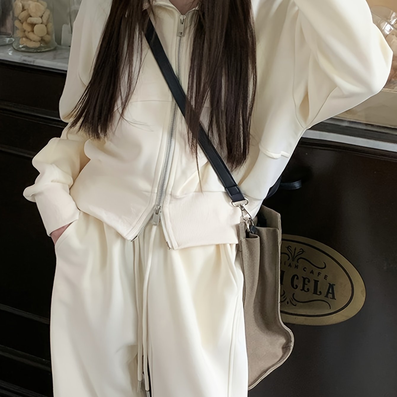 Solid Color Two-way Zipper Sweatshirt, Stylish Long Sleeve Lapel Sweatshirt For Fall & Winter, Women's Clothing