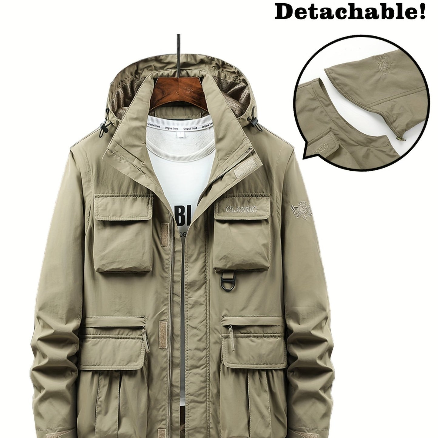 Men's Multi Pocket Detachable Windbreaker Jacket, Cargo Vest For Outdoor Fishing Climbing Photography, Multifunctional Wear-resistant Coat Vest