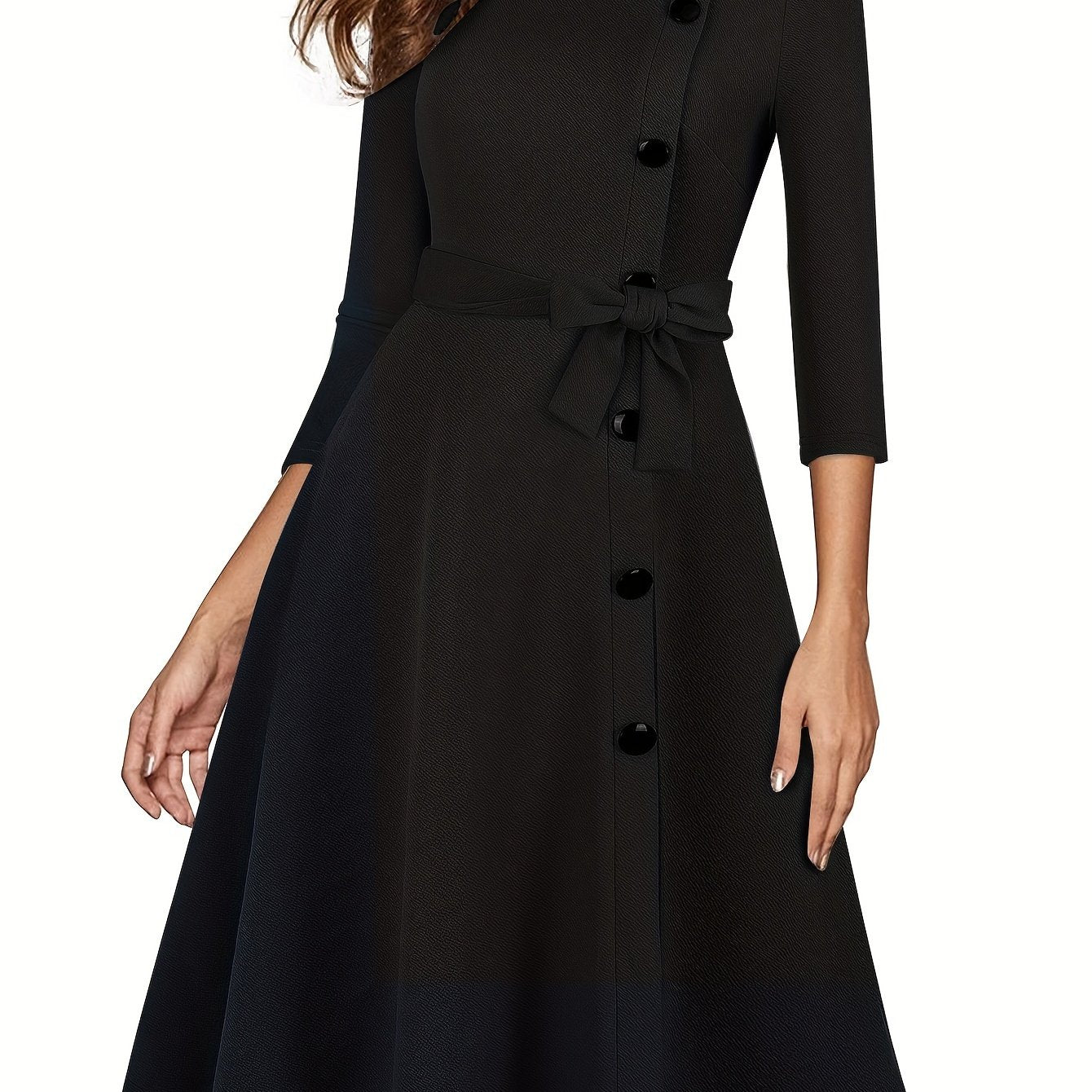 vlovelaw Asymmetrical Neck Solid Dress, Elegant 3/4 Sleeve Mini Dress, Women's Clothing