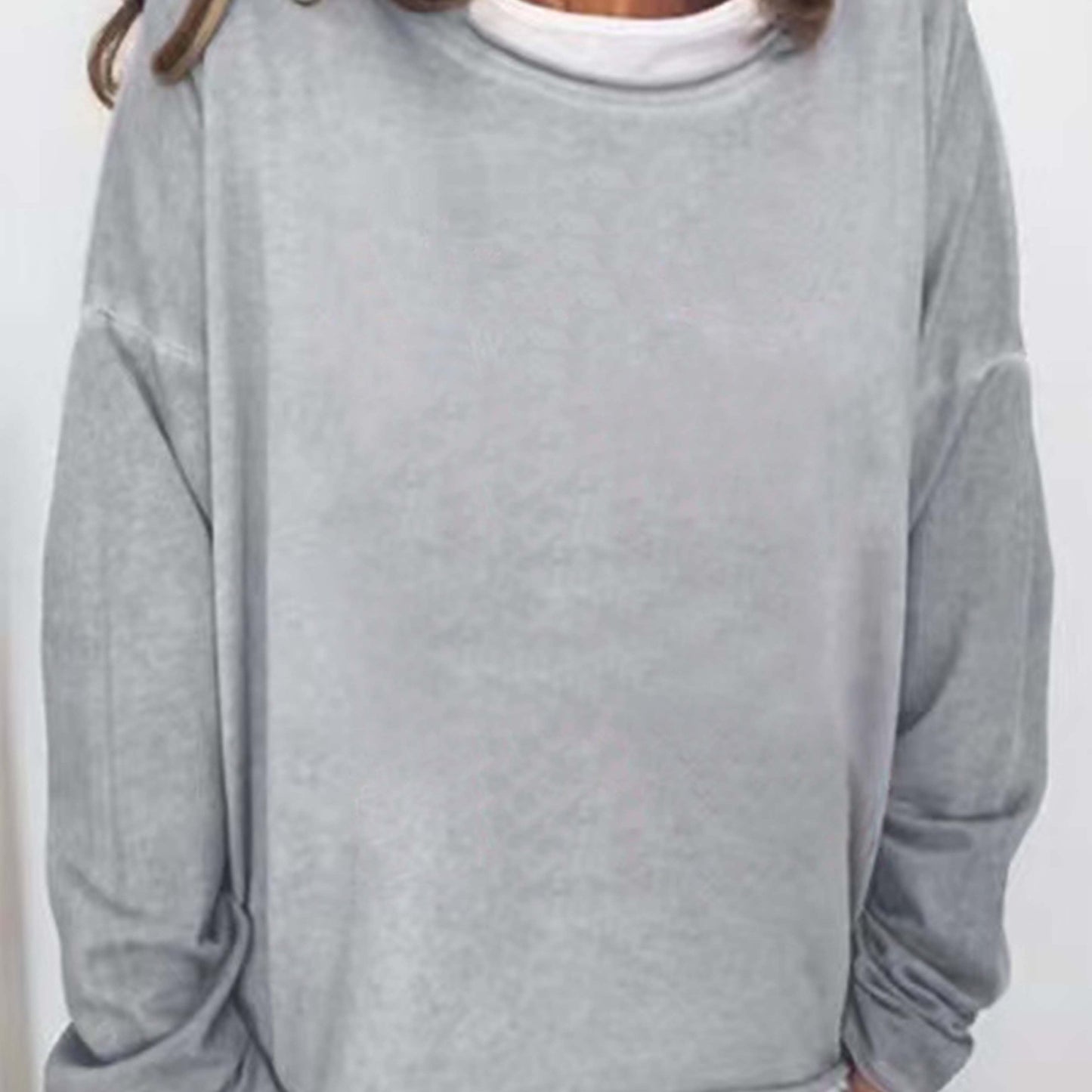 vlovelaw Solid Crew Neck Sweatshirt, Casual Long Sleeve Sweatshirt For Spring & Fall, Women's Clothing