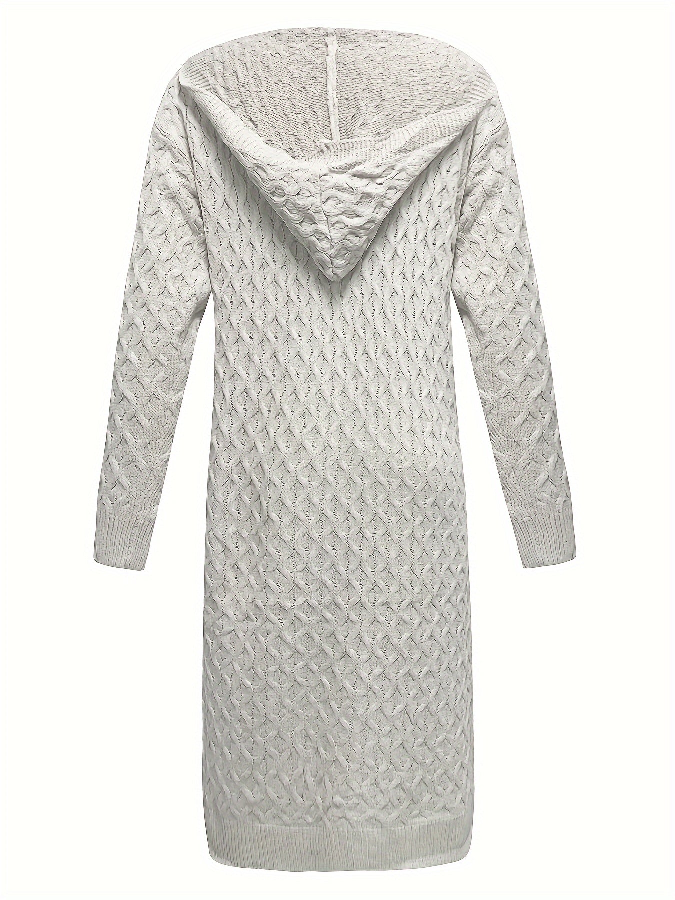 Solid Open Front Hooded Cardigan, Casual Long Sleeve Long Length Sweater For Fall & Winter, Women's Clothing