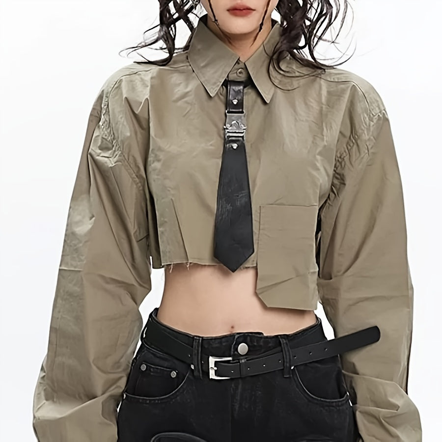 Black Detachable PU Leather Tie Punk Decorative Shirt Necktie Women's Personalized Street Outfits Tie