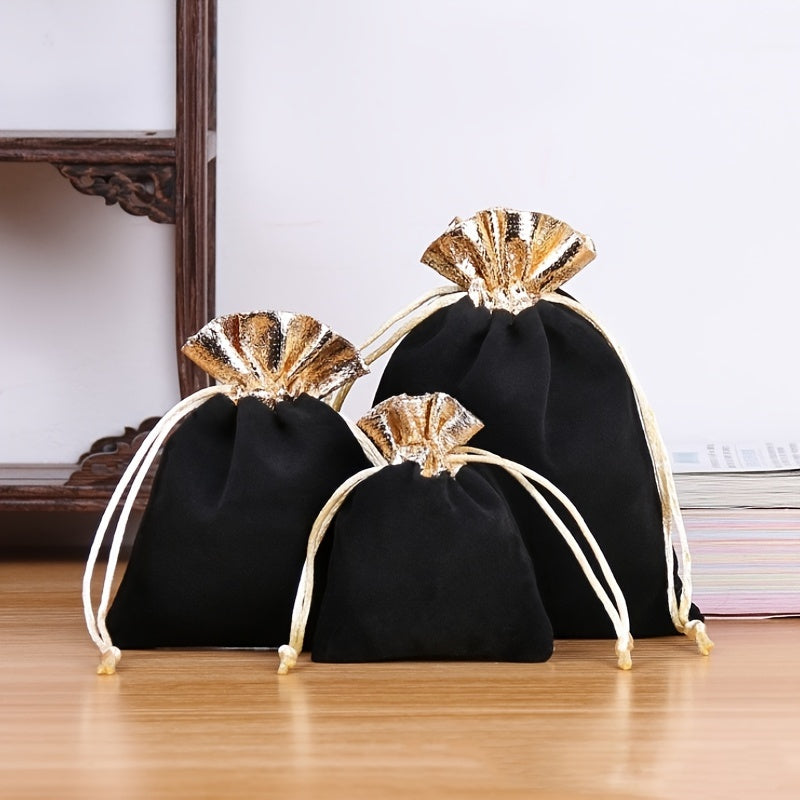 10pcs Velvet Cloth Drawstring Bags For Christmas Wedding Gift Candy Pouches, Upscale Small Wrap Bags For Jewelry Dice Party Favors Bags (Black&Red Multi-size) -Jewelry Making Display & Packaging Supplies