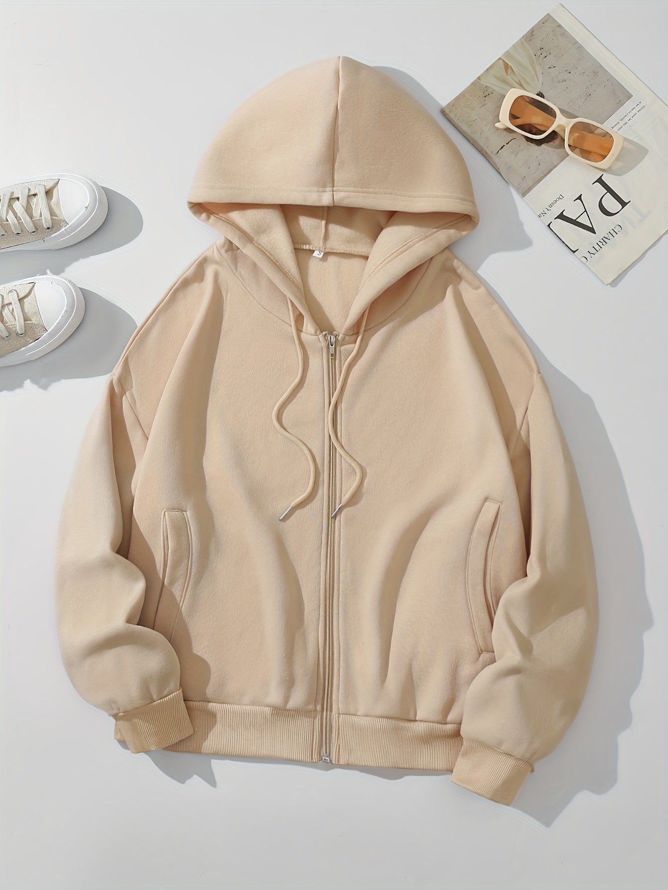 vlovelaw Women's Solid Color Zip Up Thermal Lined Drawstring Hoodie