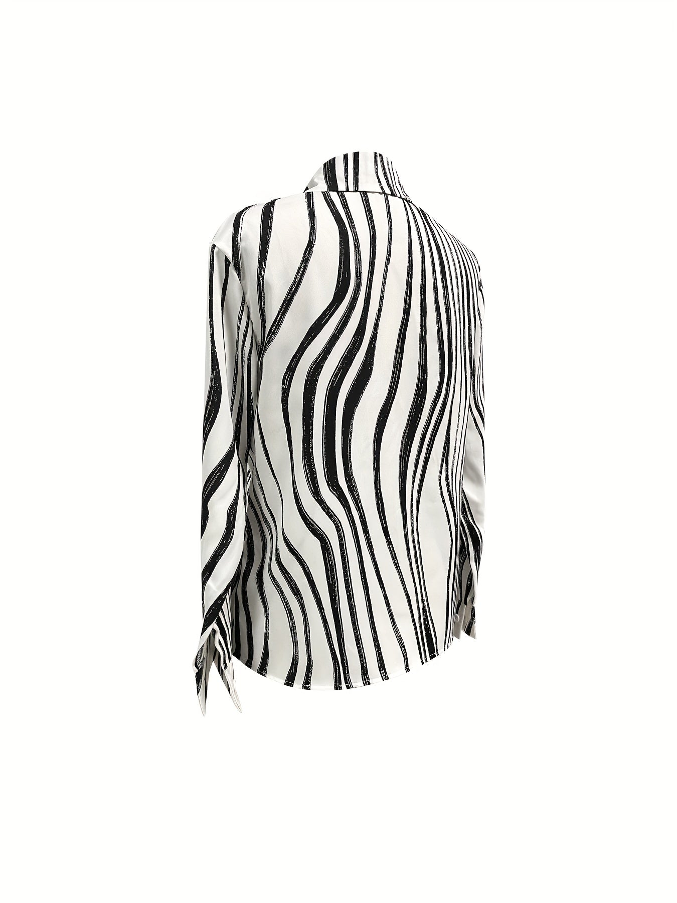 vlovelaw Striped Print Button Front Shirt, Versatile Long Sleeve Shirt For Spring & Fall, Women's Clothing