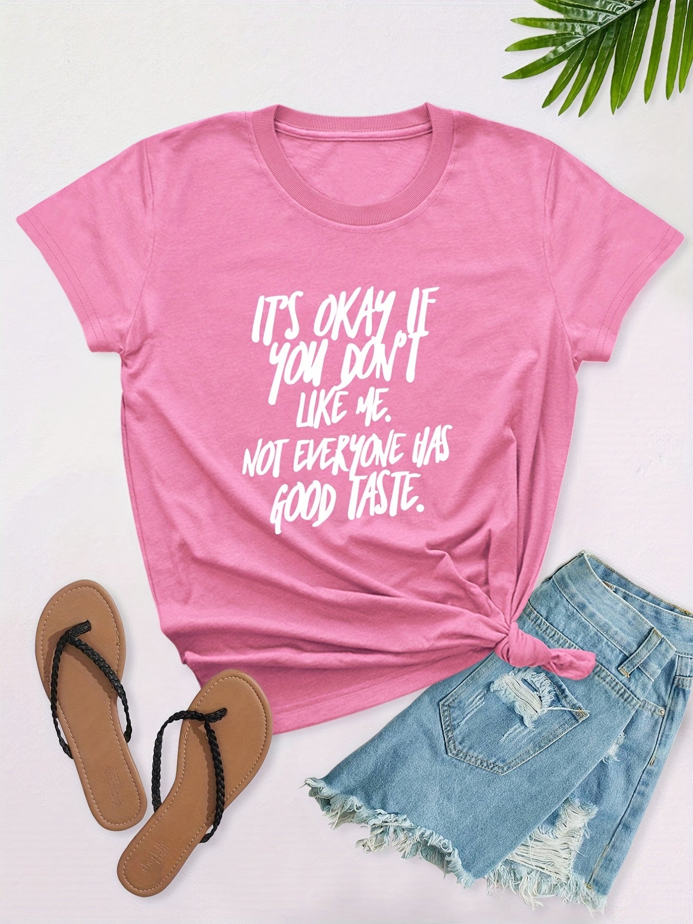 Plus Size Slogan Print Short Sleeve T-shirt, Women's Plus Slight Stretch Round Neck Casual T-shirt