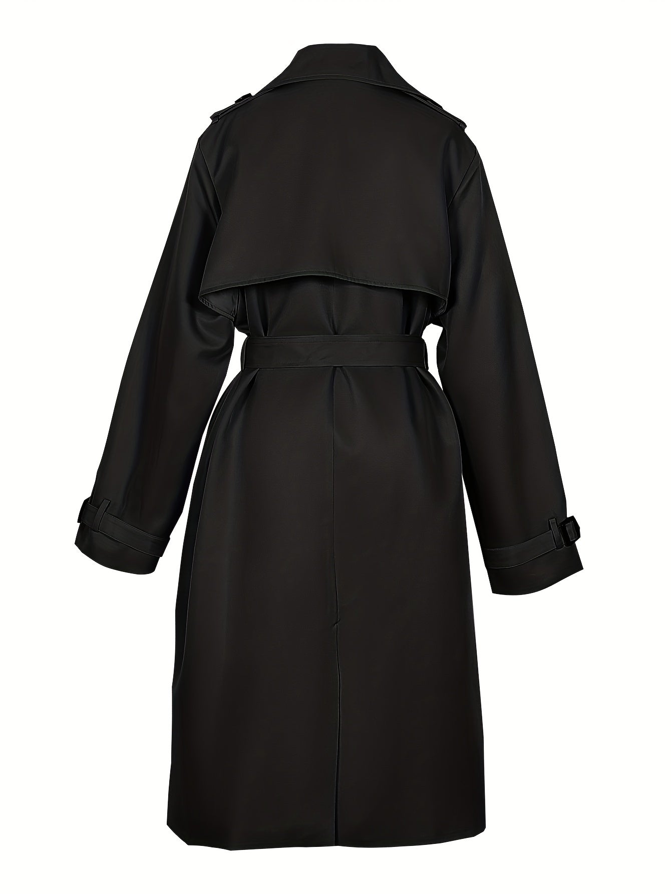 vlovelaw Plus Size Casual Coat, Women's Plus Solid Long Sleeve Lapel Collar Double Button Buckle Overcoat With Belt