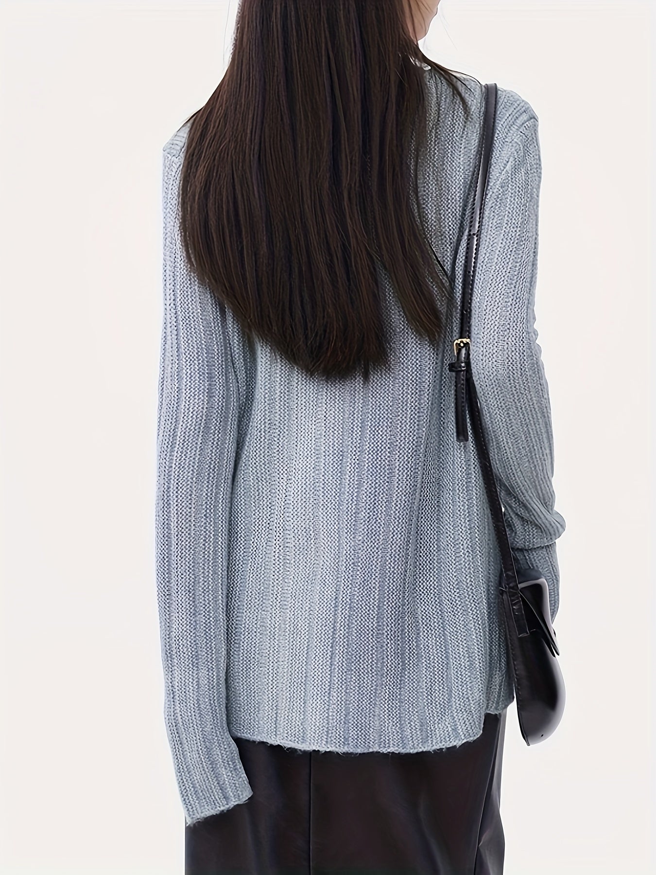 vlovelaw Solid Split Knitted Pullover Sweater, Casual Long Sleeve V-neck Sweater, Women's Clothing