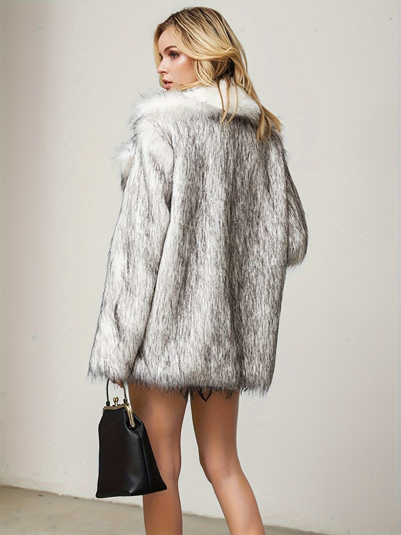 vlovelaw Faux Fur Open Front Coat, Elegant Thermal Long Sleeve Coat For Fall & Winter, Women's Clothing