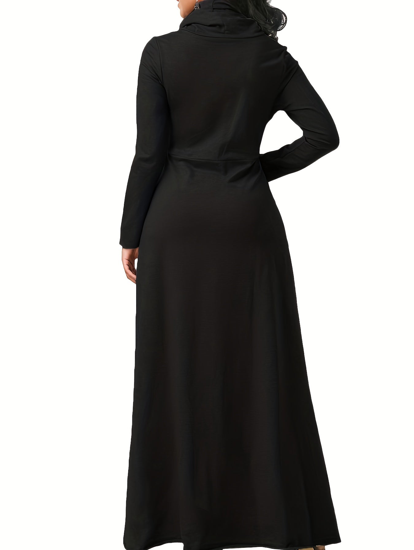 Pile Collar Pocket Front Dress, Elegant Long Sleeve Maxi Dress, Women's Clothing