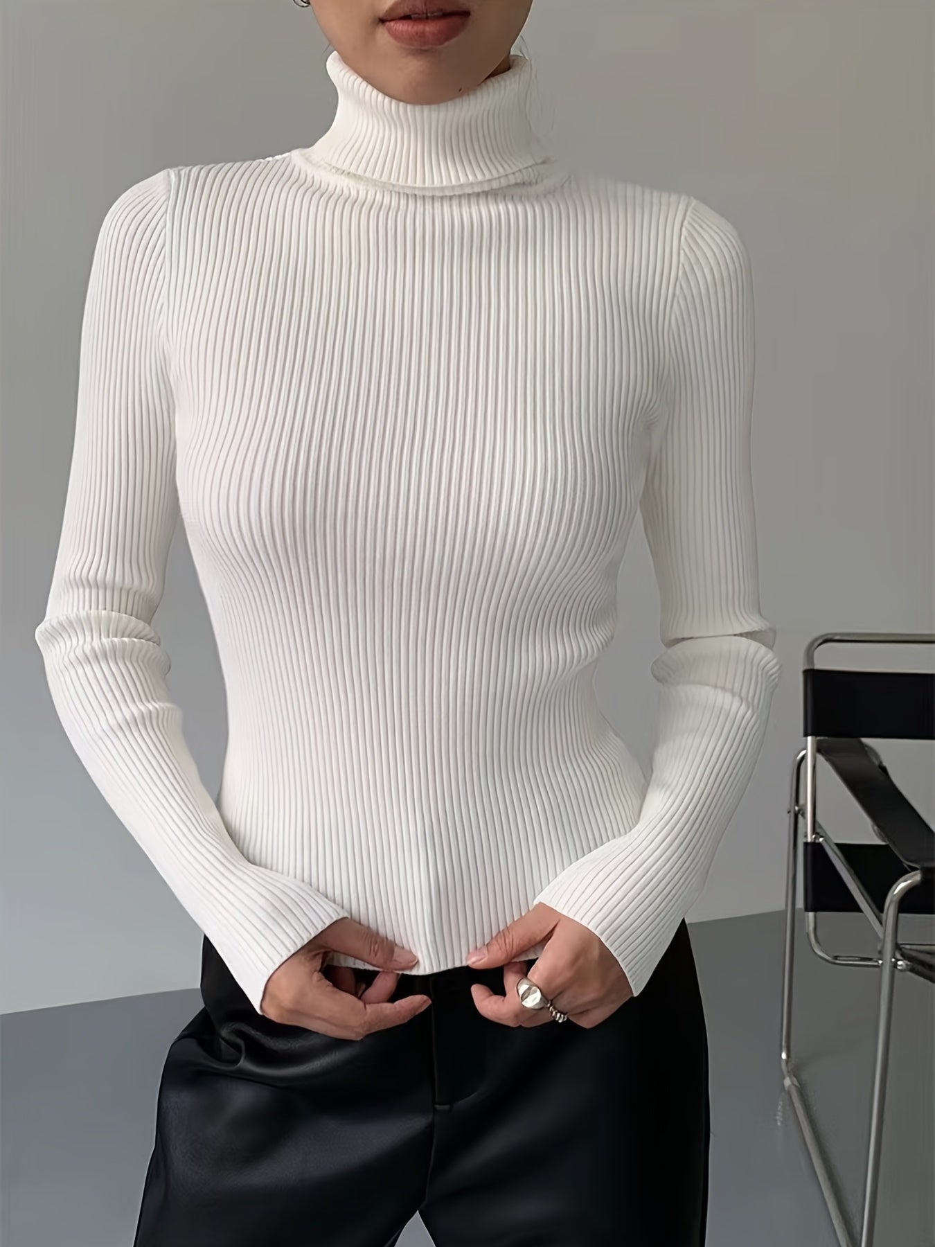 vlovelaw Women's Sweater Turtleneck Solid Ribbed Long Sleeve Slim Pullover Knit Tops