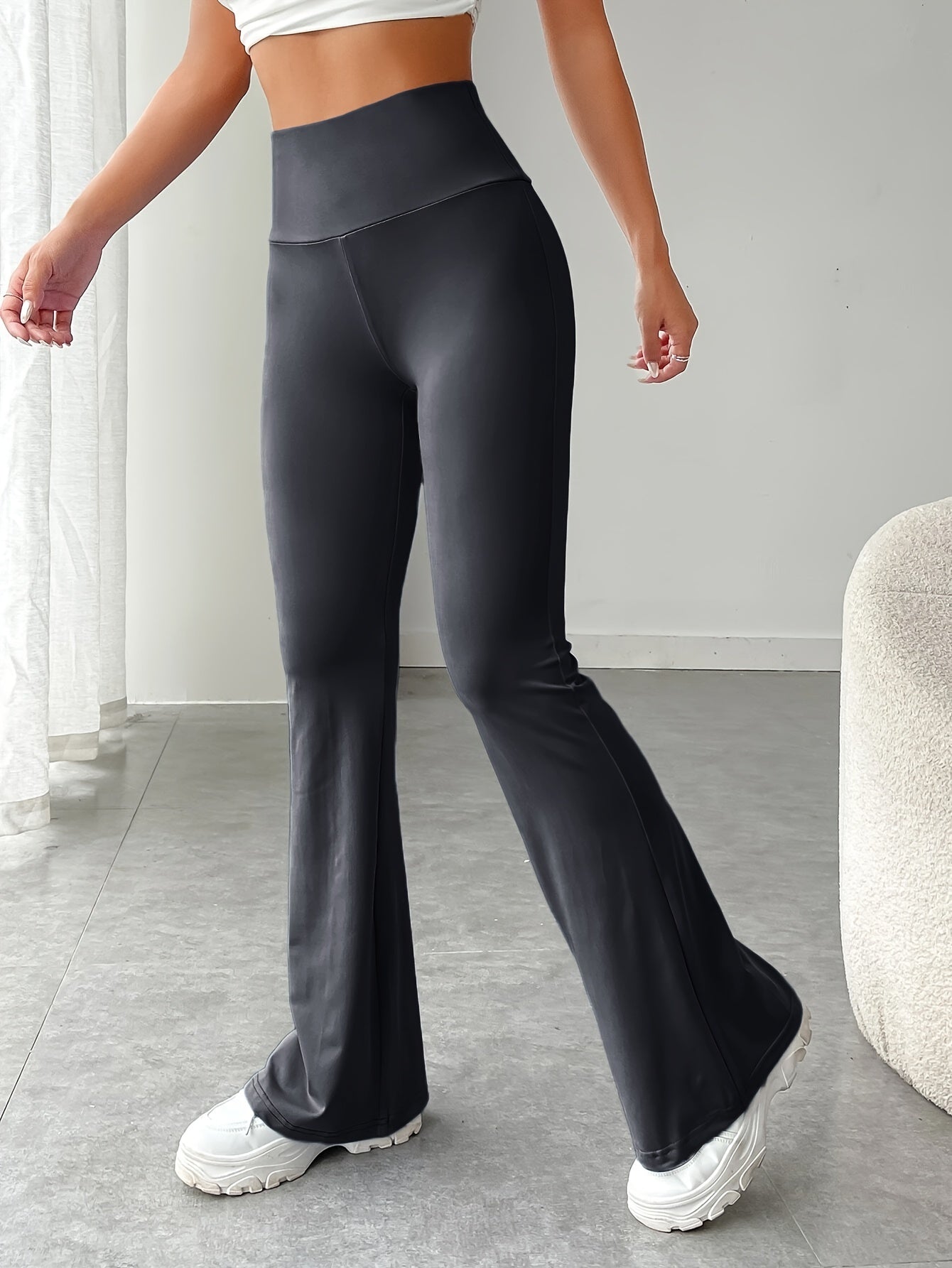 vlovelaw Solid Color Yoga Flare Pants, High Stretch Running Fitness Workout Bootcut Leggings, Women's Activewear