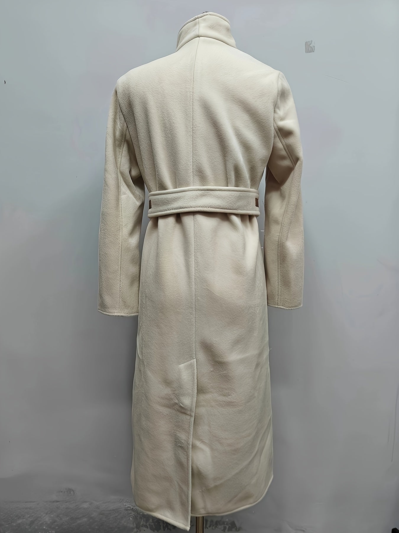 vlovelaw Solid Open Front Overcoat, Elegant Long Sleeve Belted Outwear For Fall & Winter, Women's Clothing