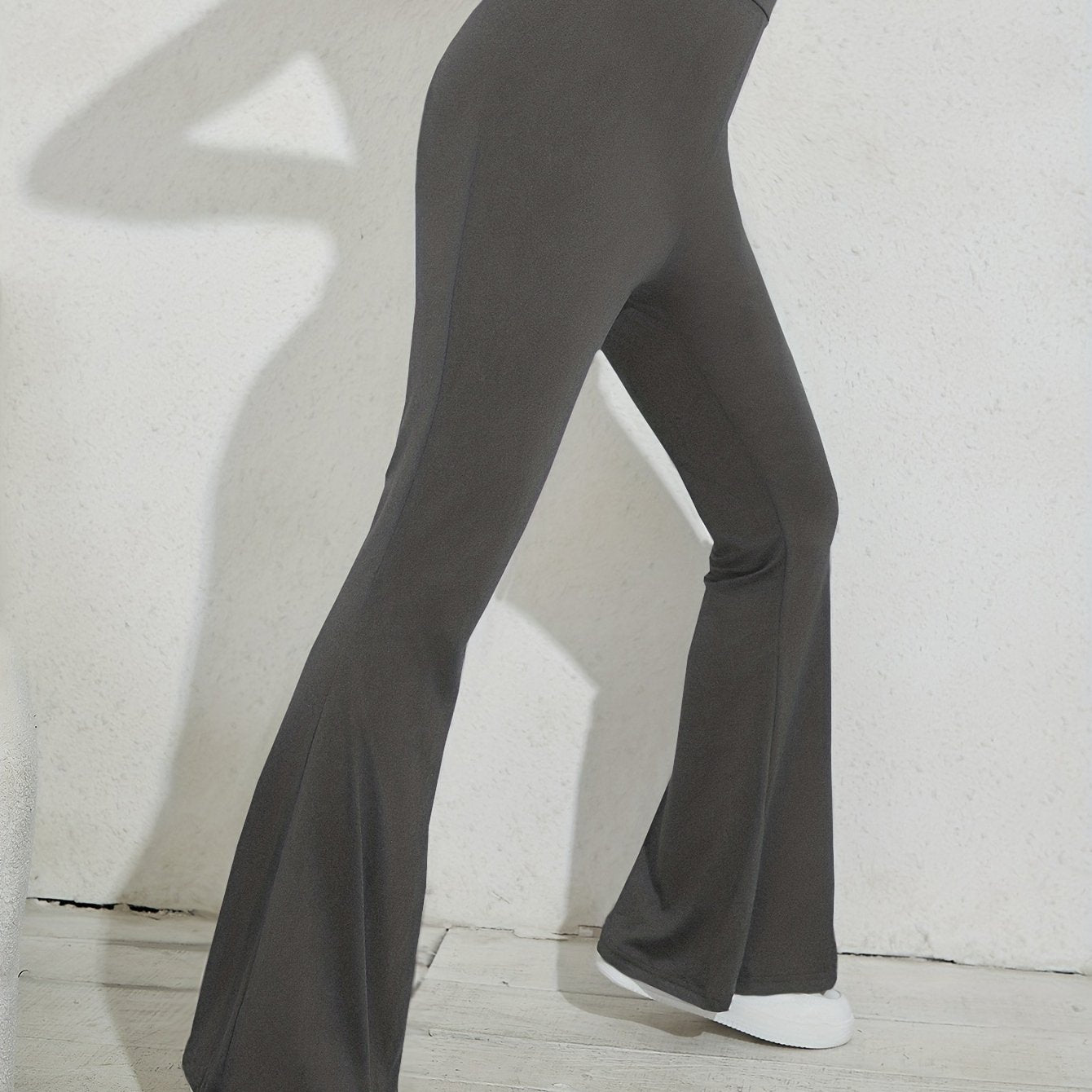 vlovelaw Flared Leg Simple Pants, Vintage Long Length Versatile Bell Bottom Pants, Women's Clothing