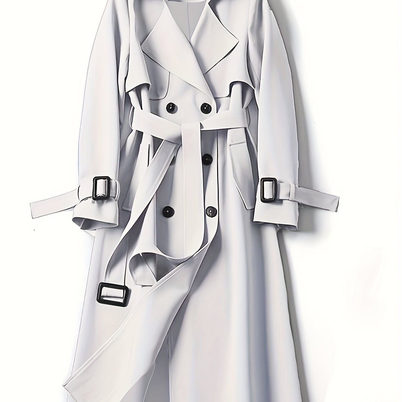 vlovelaw Double Breasted Trench Coat, Casual Lapel Long Sleeve Outerwear, Women's Clothing