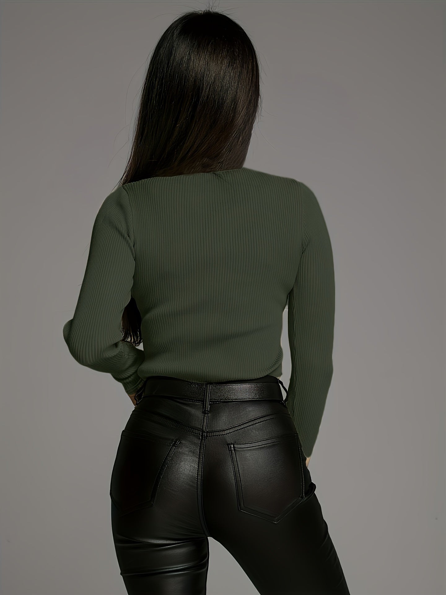 Button Front V Neck T-Shirt, Casual Long Sleeve Top For Spring & Fall, Women's Clothing