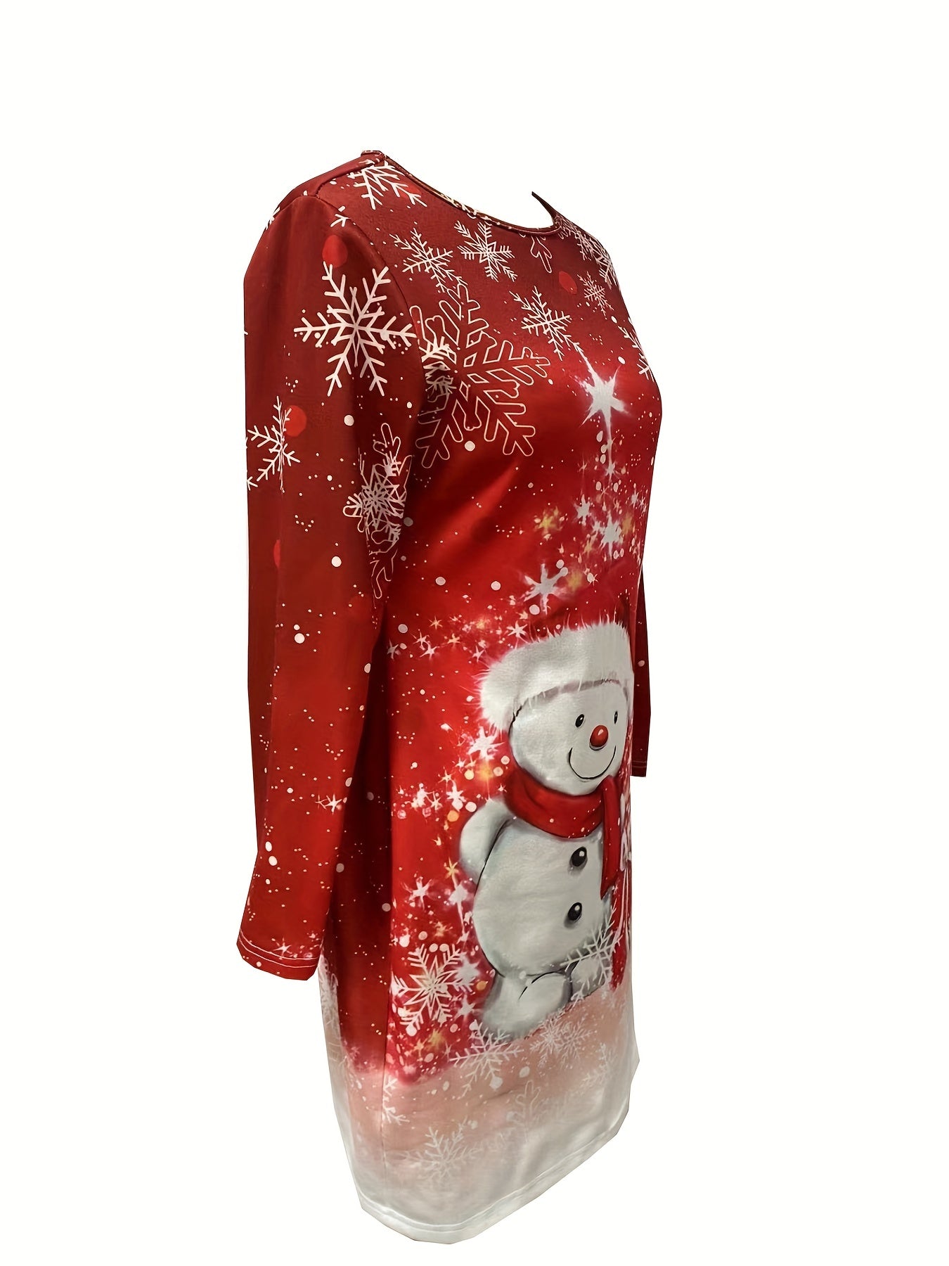 vlovelaw Snowman Print Long Sleeve Dress, Casual Crew Neck Dress For Spring & Fall, Women's Clothing