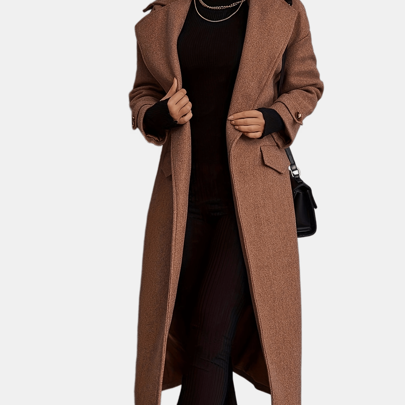 vlovelaw Long Length Waterfall Collar Coat, Elegant Open Front Long Sleeve Outerwear, Women's Clothing