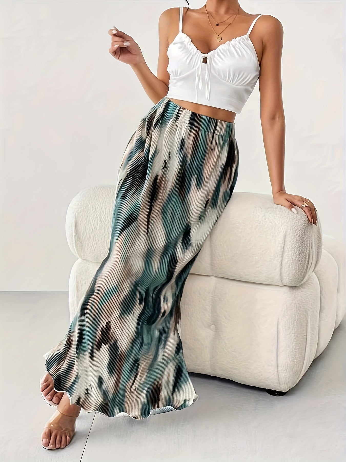 vlovelaw Tie Dye High Waist Bodycon Skirt, Elegant Mermaid Hem Textured Maxi Skirt, Women's Clothing