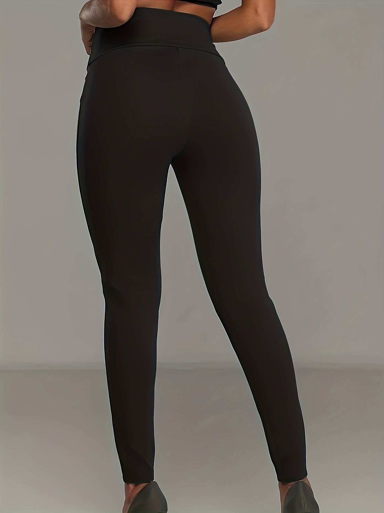 vlovelaw Solid Button Decor Skinny Leggings, Casual High Waist Every Day Stretchy Leggings, Women's Clothing