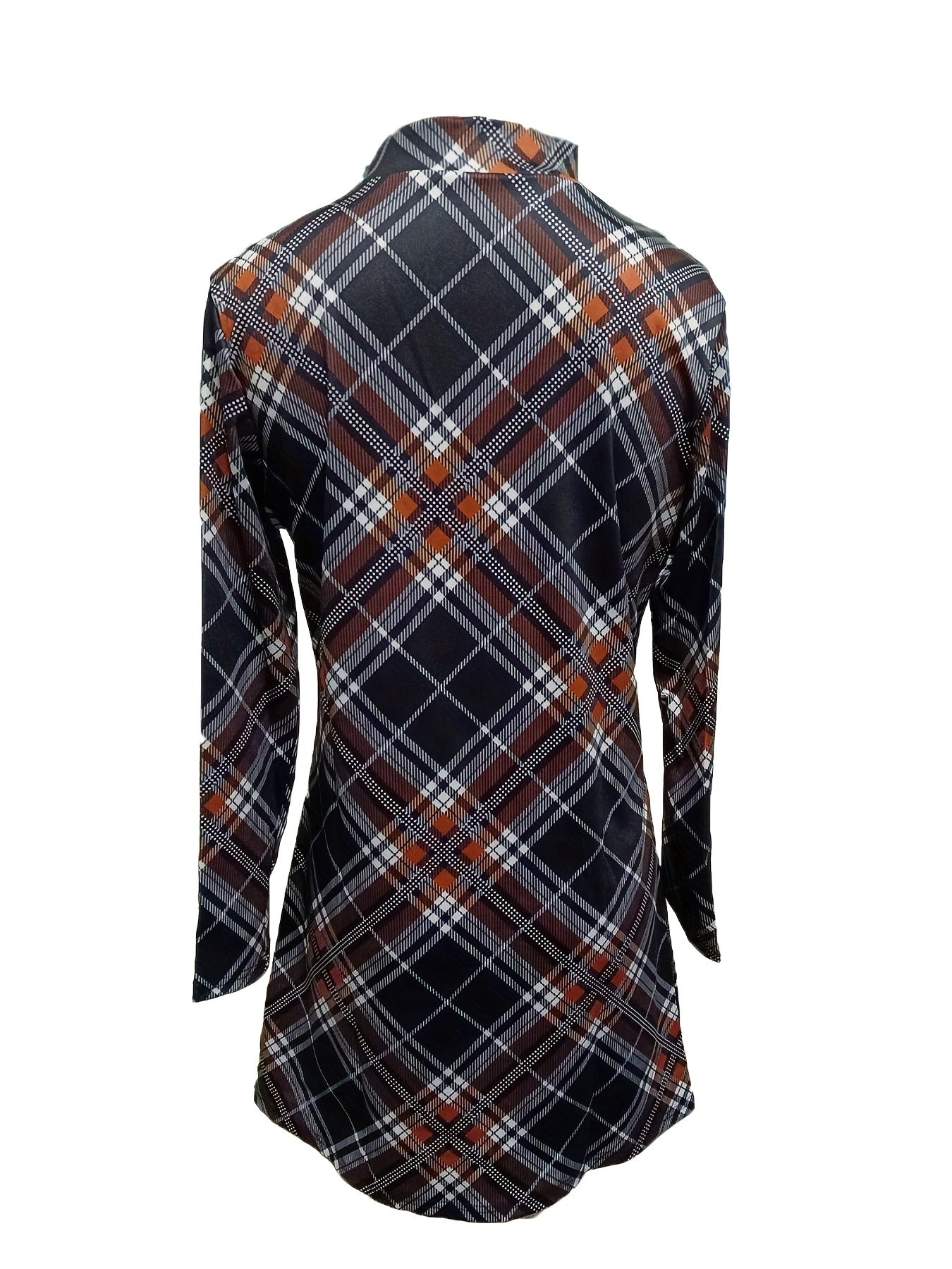 vlovelaw Plaid Print Mock Neck Dress, Elegant Long Sleeve Above Knee Dress, Women's Clothing