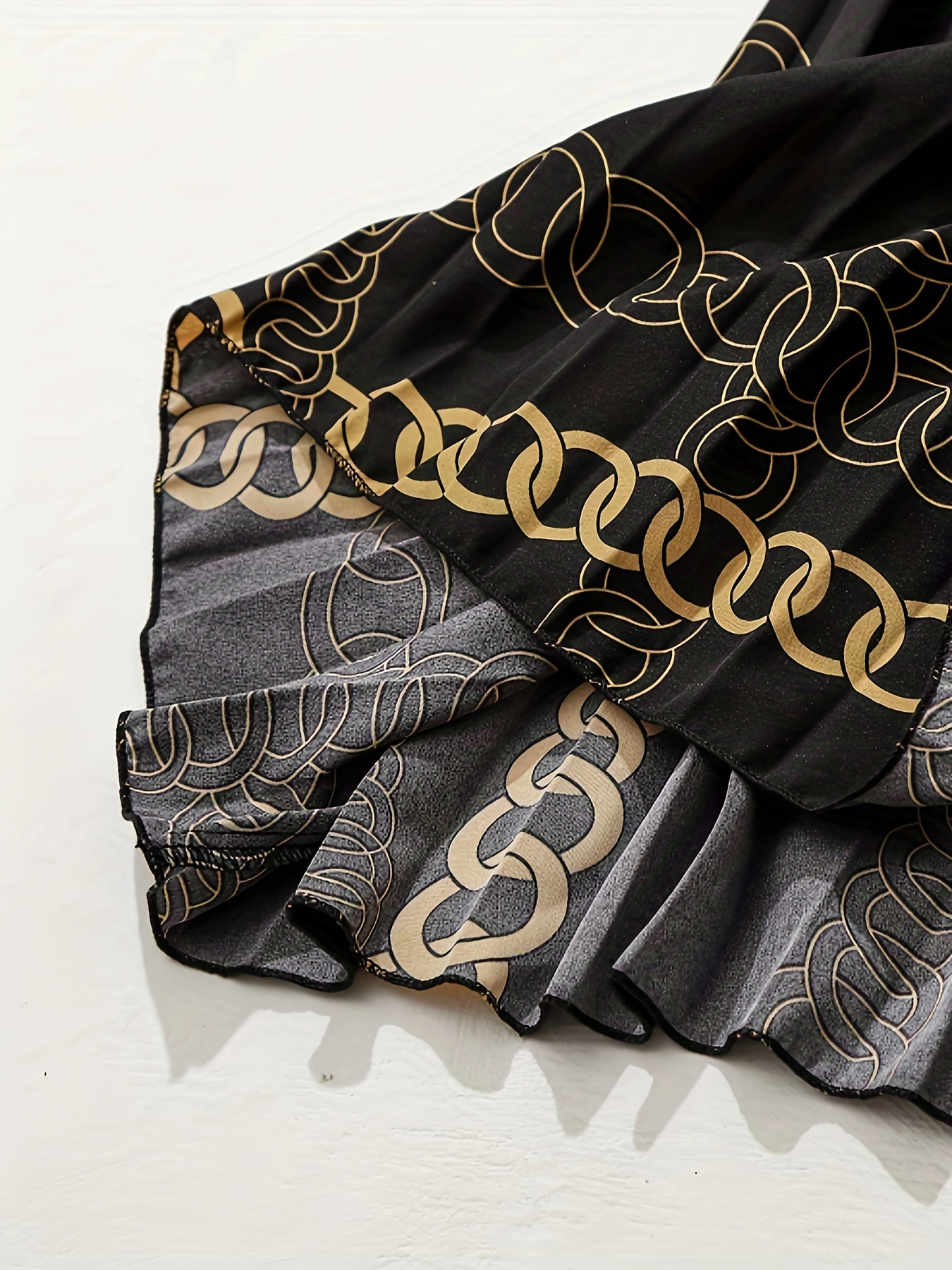 Plus Size Elegant Skirt, Women's Plus Baroque Print Slight Stretch Contrast Tape Pleated Maxi Skirt