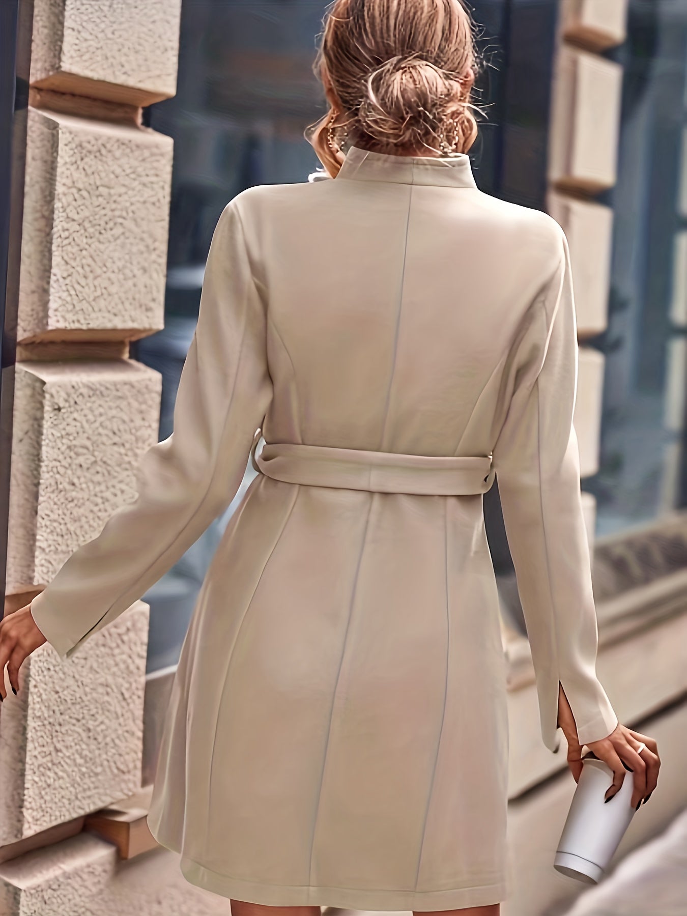 vlovelaw Button Front Solid Coat, Elegant Long Sleeve Fall & Winter Outerwear, Women's Clothing