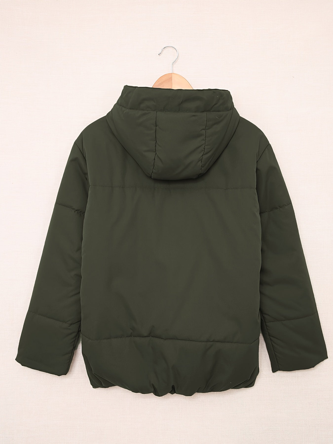 Zip Up Drawstring Coat, Casual Long Sleeve Hooded Winter Outerwear, Women's Clothing