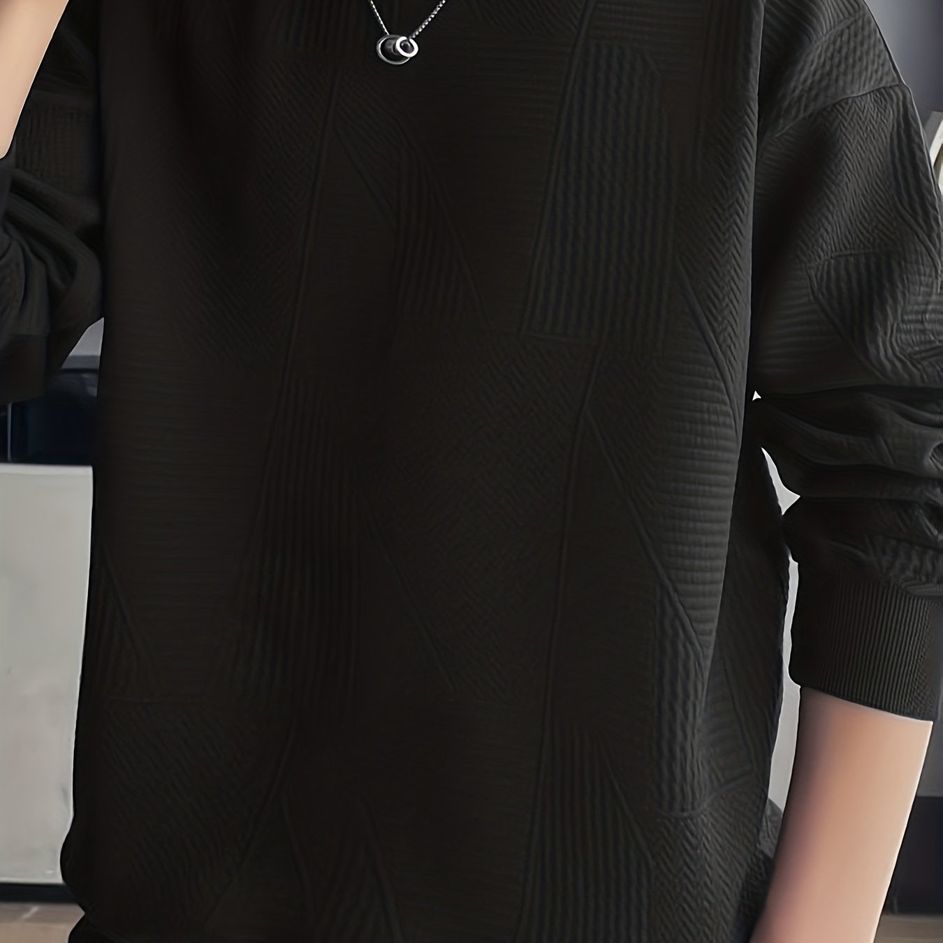 vlovelaw Men's Crew Neck Long Sleeve Sweatshirt, Casual Wear, Solid Pullover, Men's Clothing For Spring Fall Winter