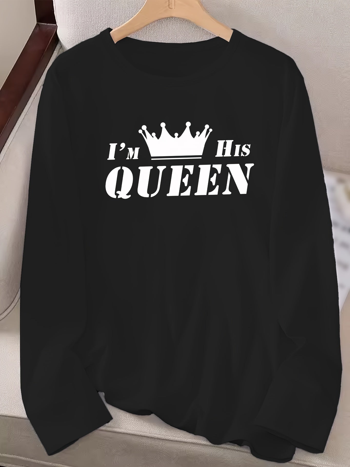 letter print t-shirt, long sleeve crew neck casual top for spring & fall, women's clothing