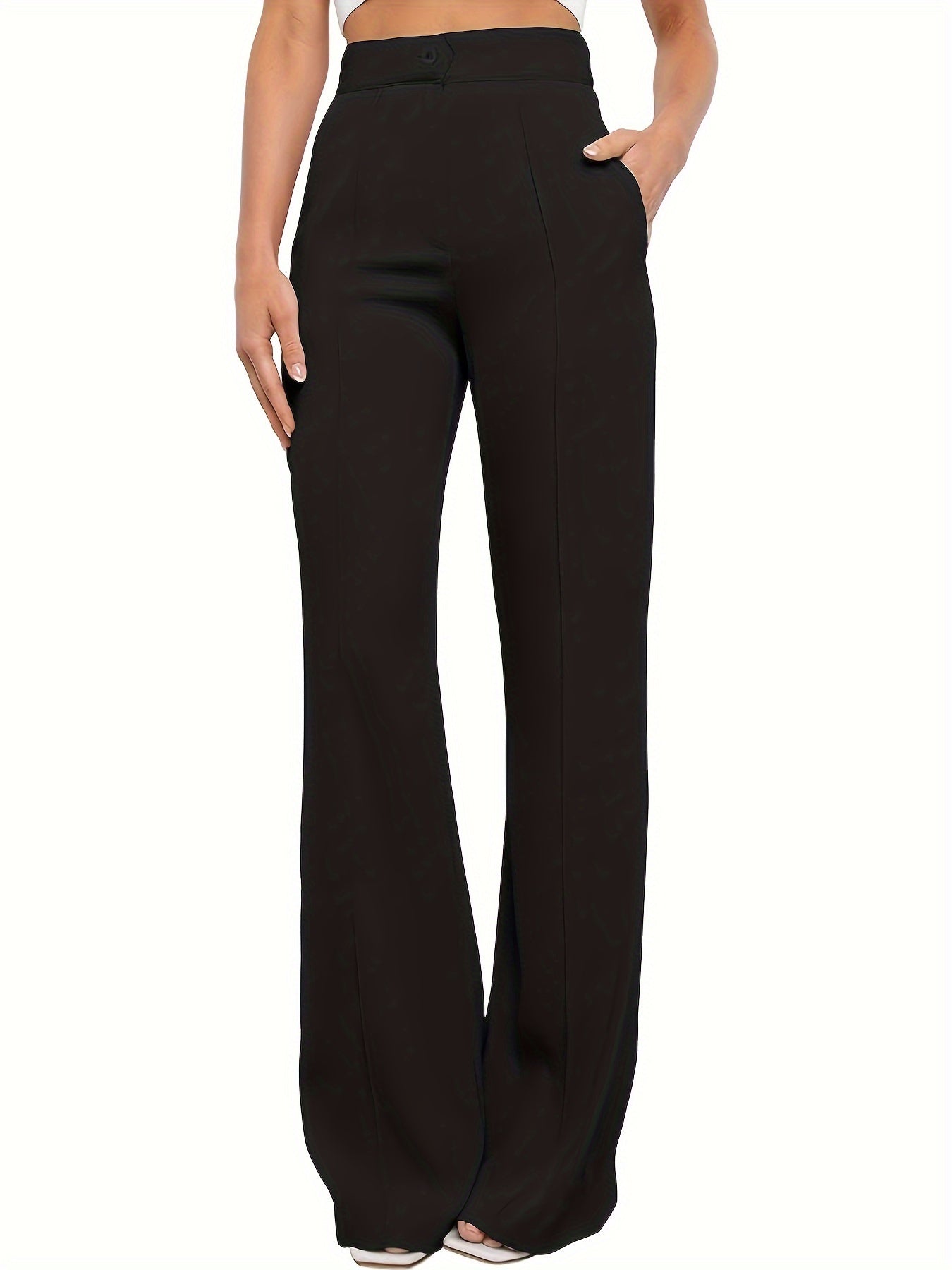 vlovelaw Solid High Waist Straight Leg Pants, Casual Simple Pants For Office & Work, Women's Clothing
