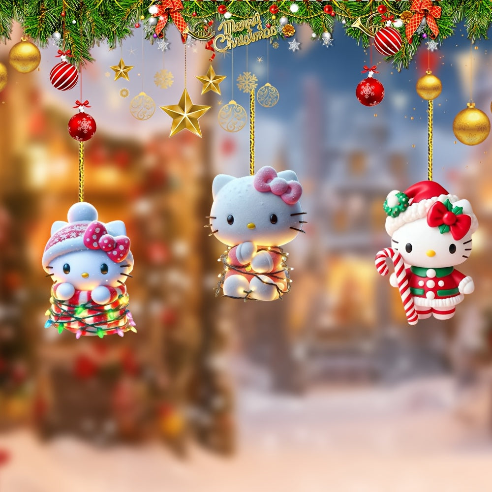 11pcs Sanrio Hello Kitty Christmas Ornaments Set - Cute 2D Acrylic Decorations for New Year & Holiday Tree, Perfect Gift Idea