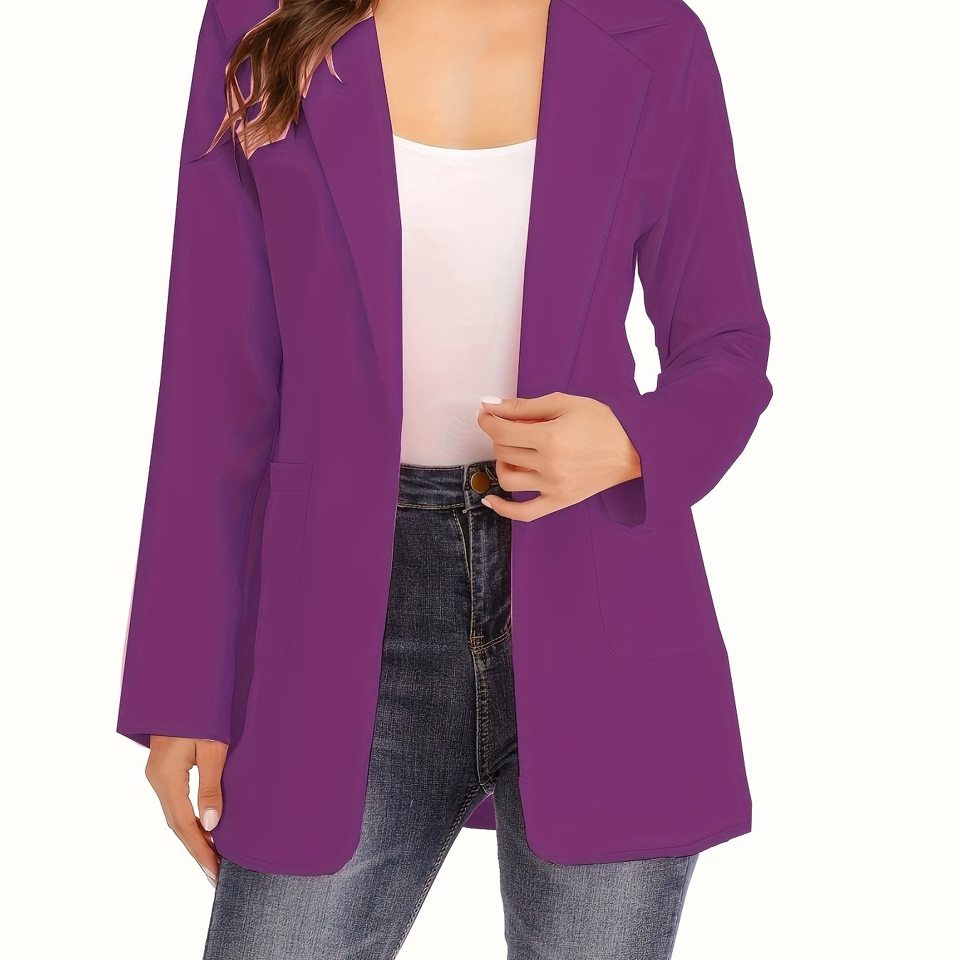 Solid Lapel Blazer, Casual Long Sleeve Open Front Work Office Outerwear, Women's Clothing