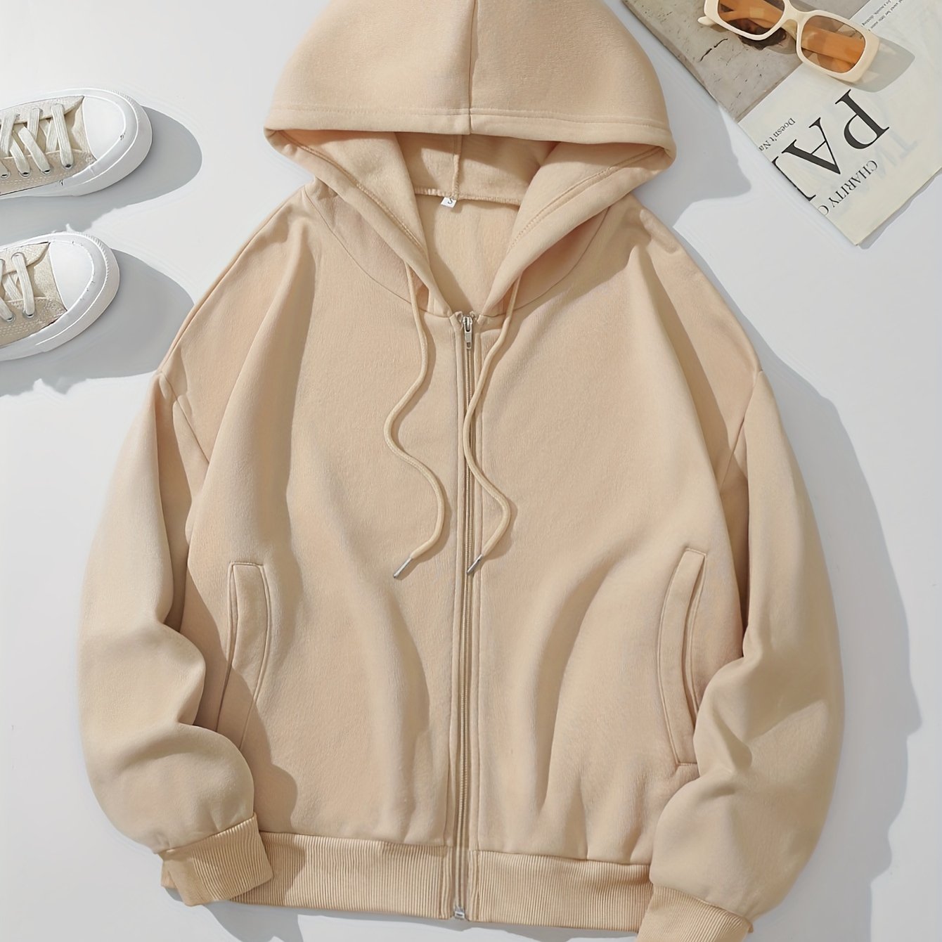 vlovelaw Women's Solid Color Zip Up Thermal Lined Drawstring Hoodie