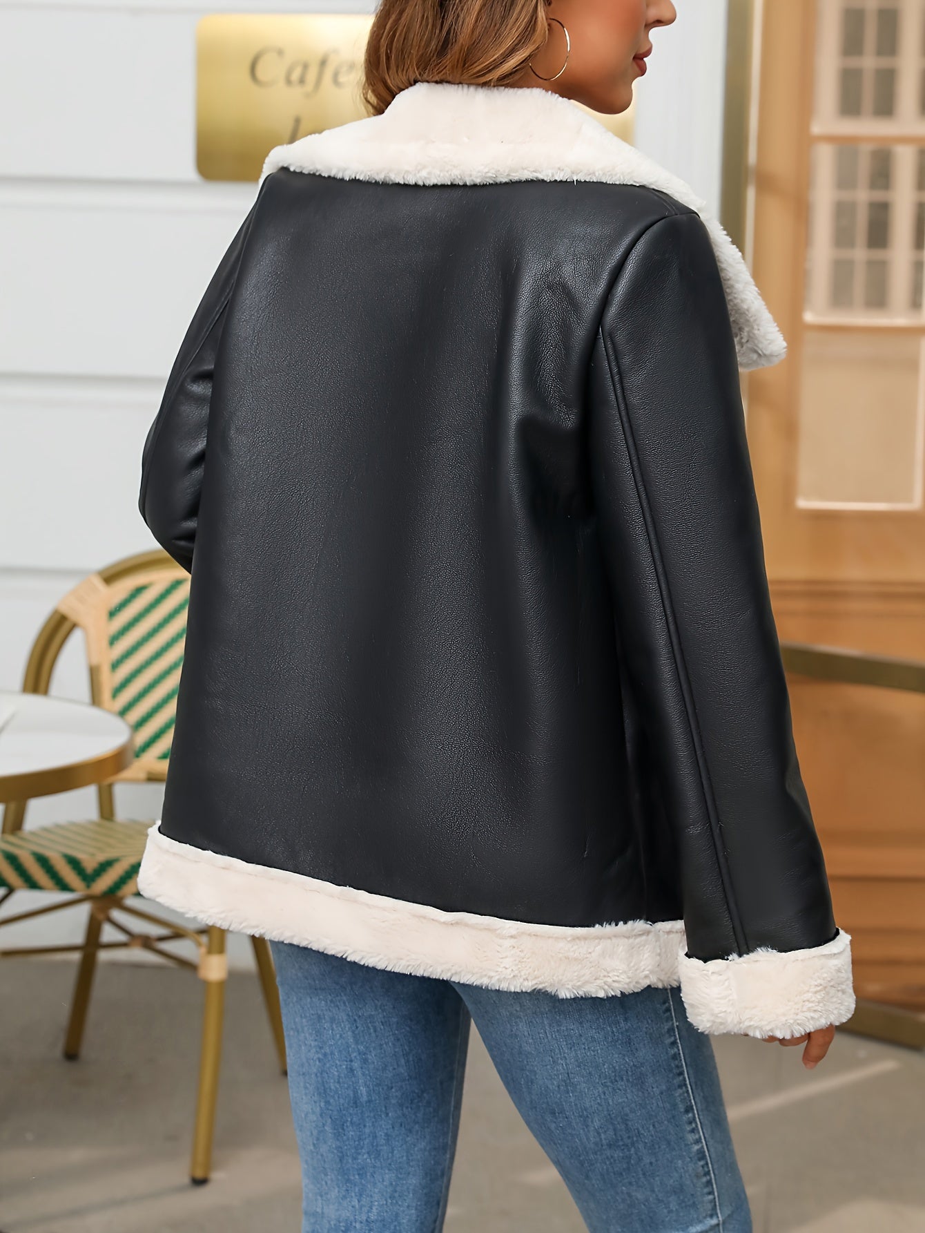 vlovelaw Contrast Trim Zipper Front Jacket, Casual Lapel Neck Long Side Pockets Sleeve Jacket For Every Day, Women's Clothing