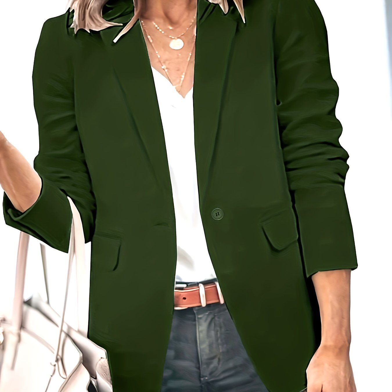 Solid Button Front Blazer, Elegant Lapel Long Sleeve Blazer For Office & Work, Women's Clothing