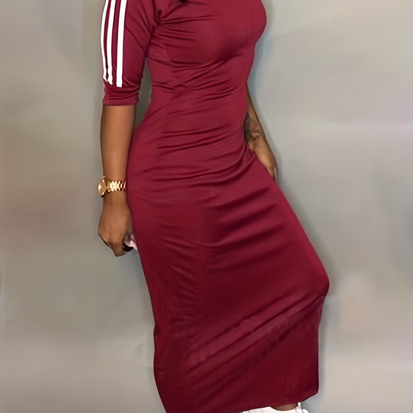 vlovelaw Striped Print Maxi Dress, Casual Crew Neck Dress For Spring & Summer, Women's Clothing