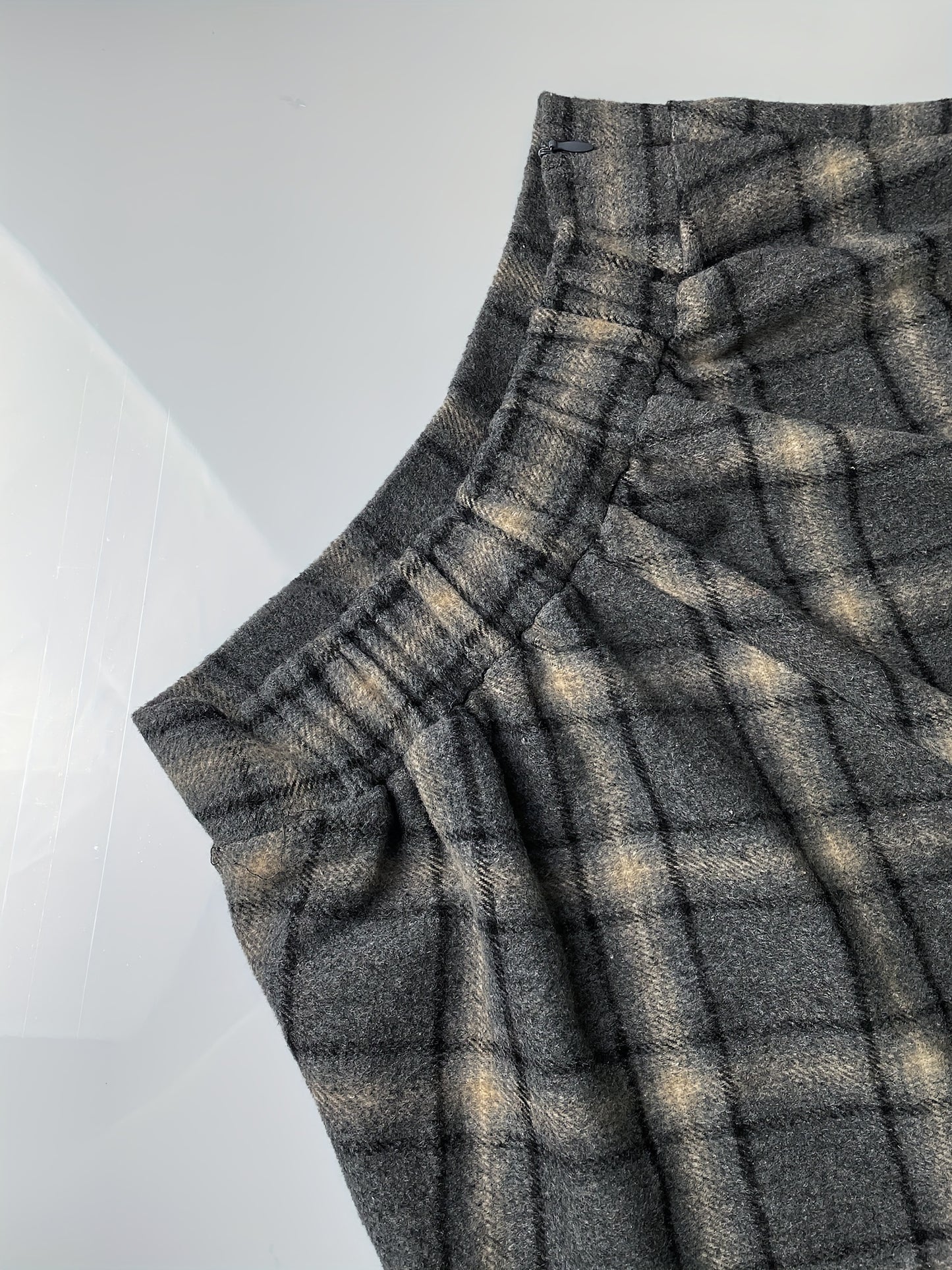 vlovelaw Plus Size Elegant Skirt, Women's Plus Plaid Print Elastic Woolen A-line All-match Skirt
