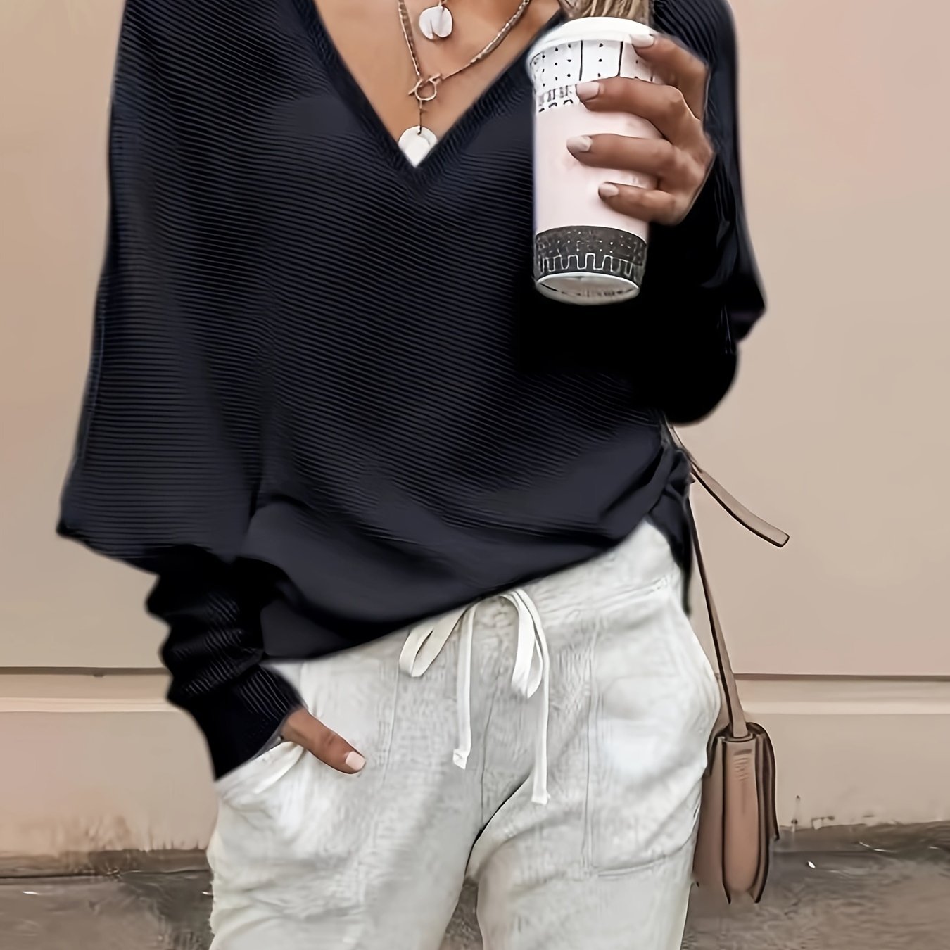 Solid V Neck T-Shirt, Casual Long Sleeve Top For Spring & Fall, Women's Clothing