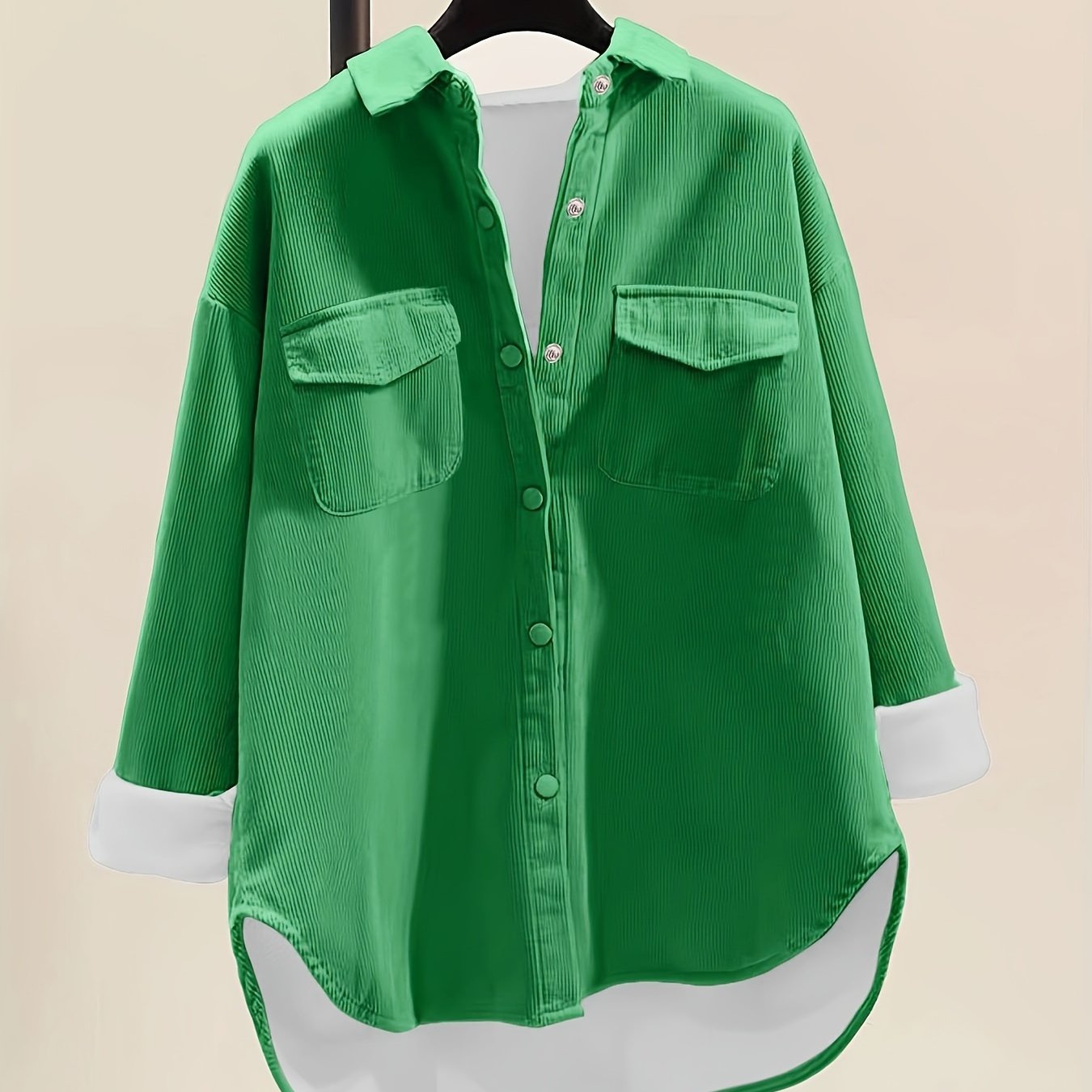Button Front Plush Lined Solid Jacket, Casual Collared Long Sleeve Outerwear, Women's Clothing