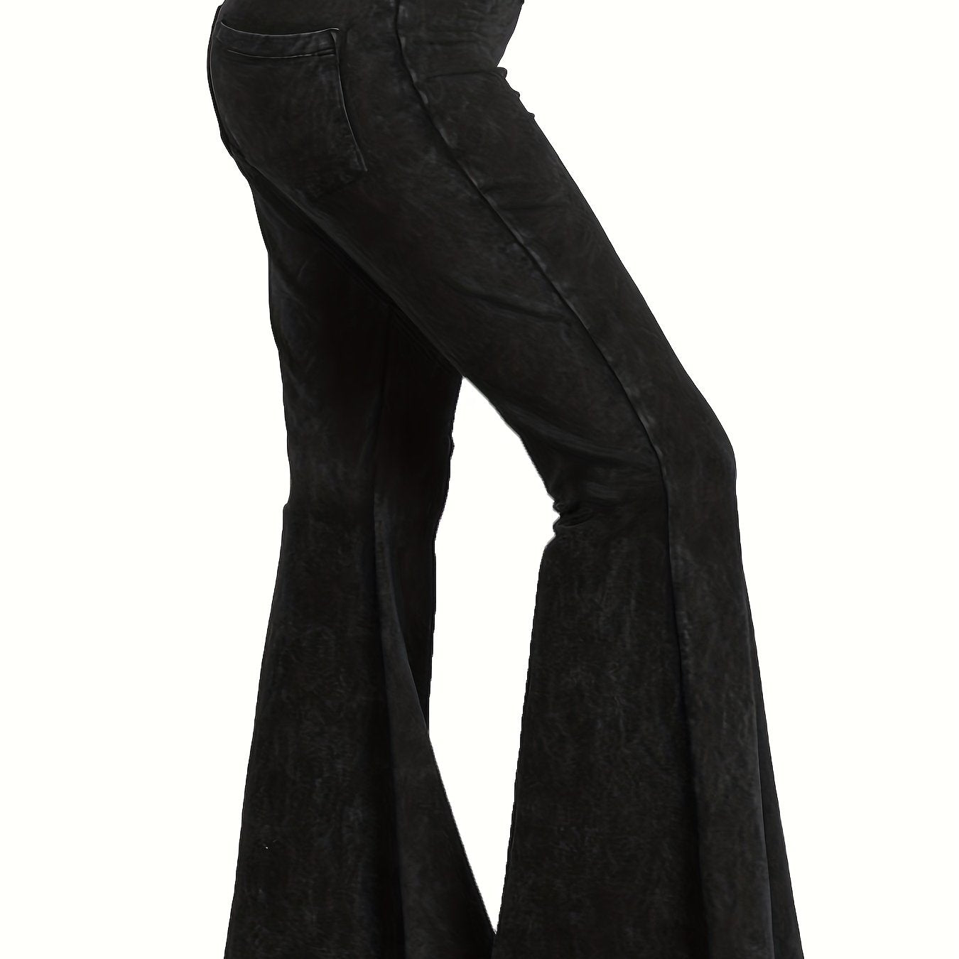 vlovelaw Plus Size Casual Pants, Women's Plus Denim Print High Stretch Flare Leg Pants