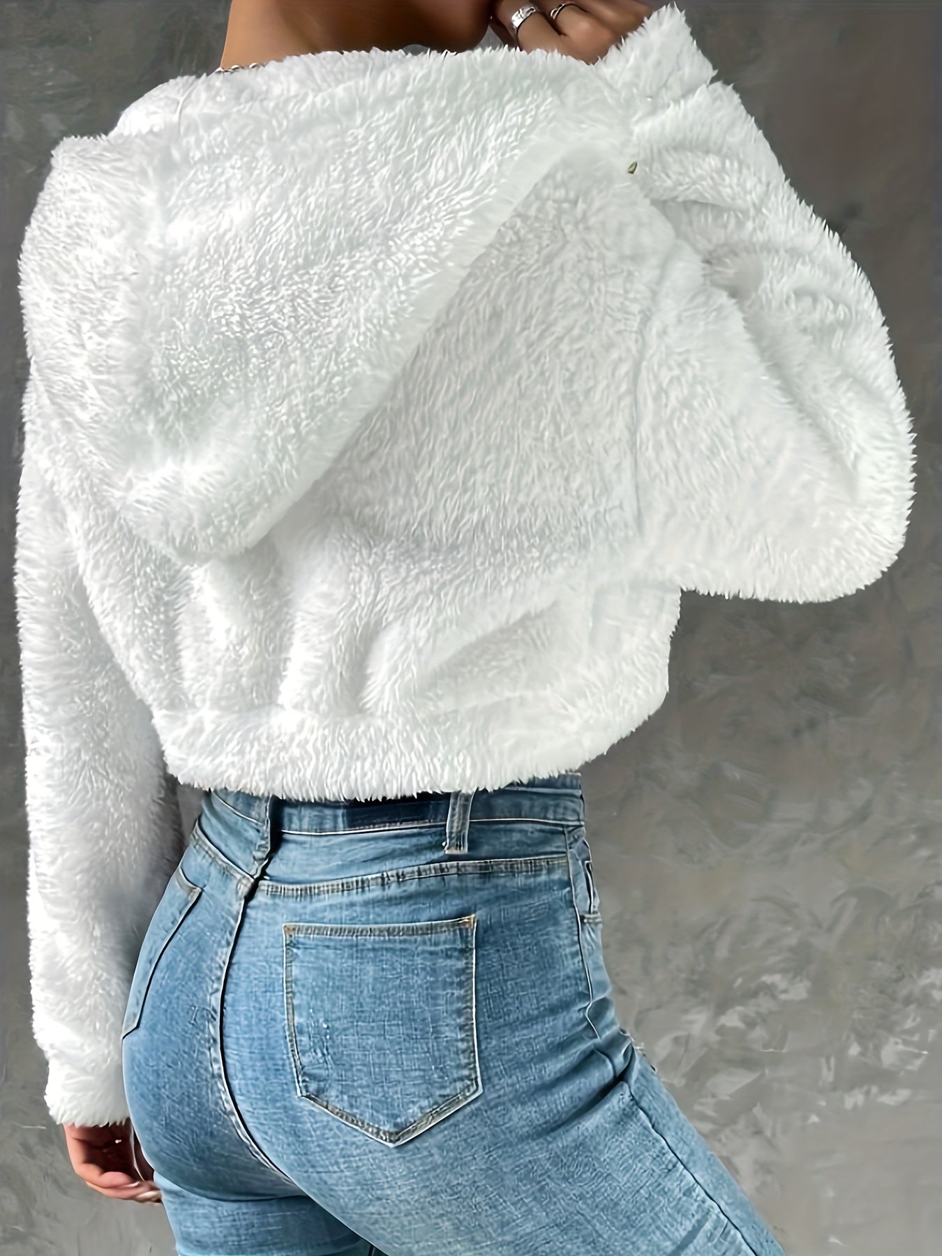 vlovelaw Solid Color Zip-up Teddy Hoodie, Casual Long Sleeve Hoodie Jacket, Women's Clothing