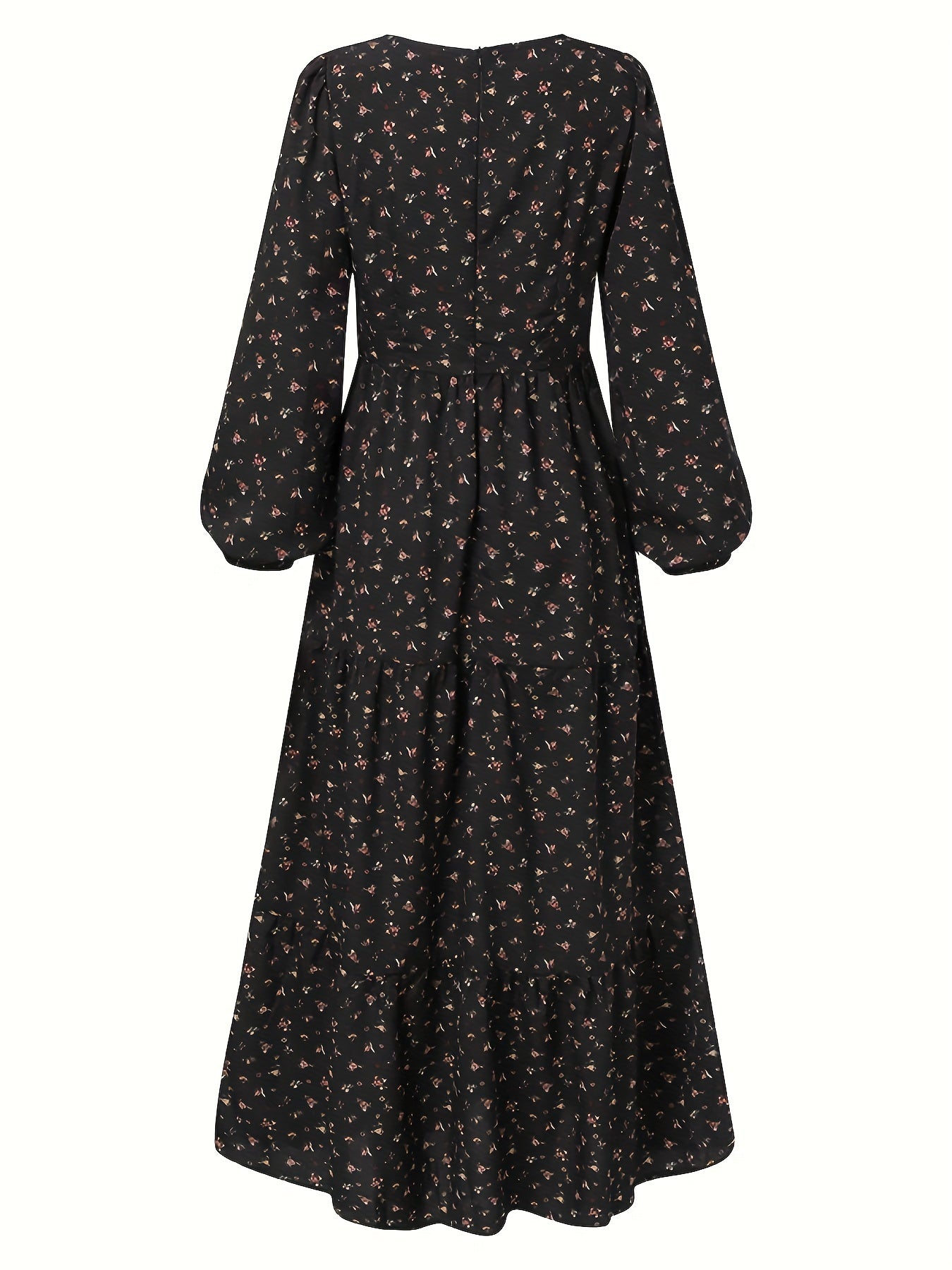 vlovelaw Tiered Floral Print Dress, Boho Lantern Sleeve V Neck Maxi Dress, Women's Clothing
