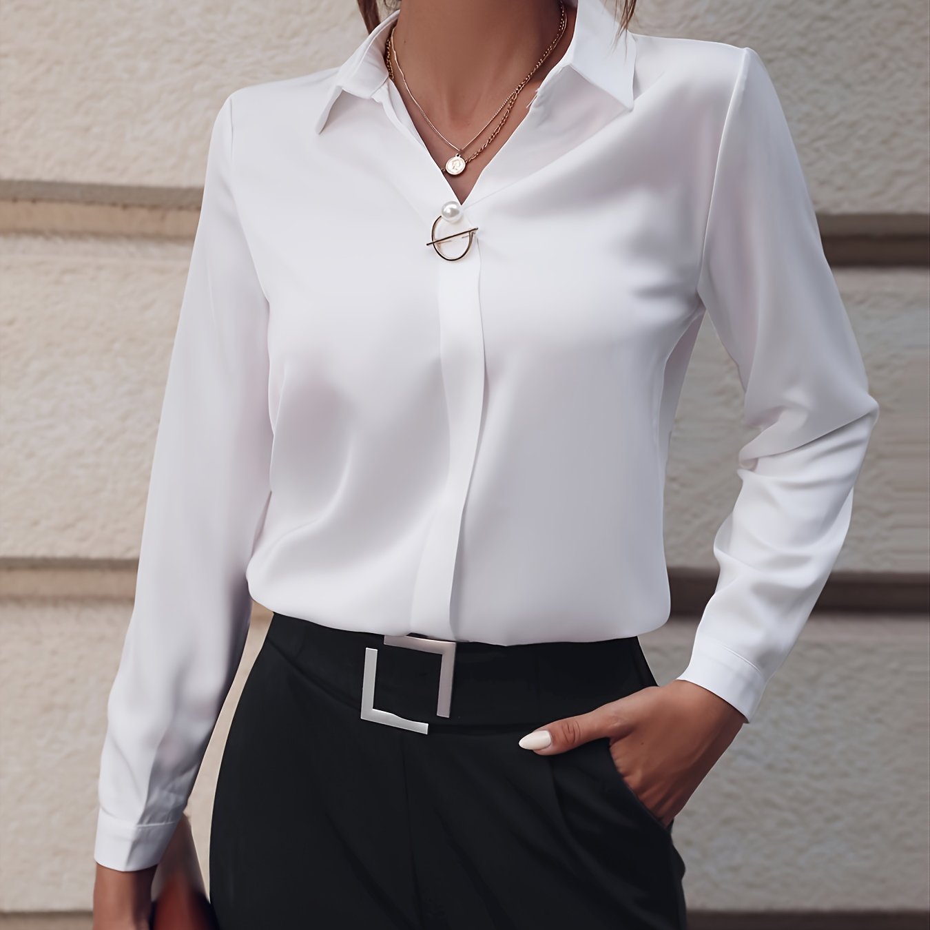 Women's Blouse Elegant Solid Lapel Button Long Sleeve Fashion Fall Winter Blouse