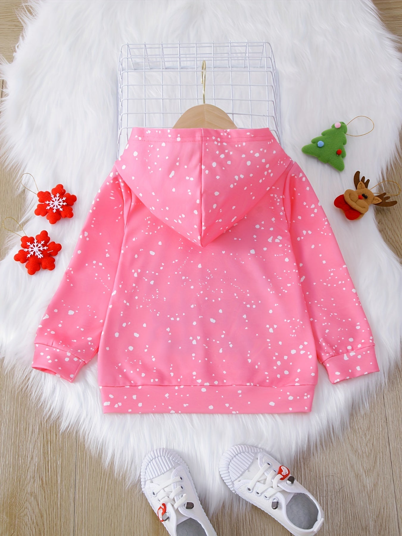 Girls Christmas Deer Print Hoodie Sweatshirt, Kids Long Sleeve Daily Casual Tops For Fall/ Spring, Gift Idea