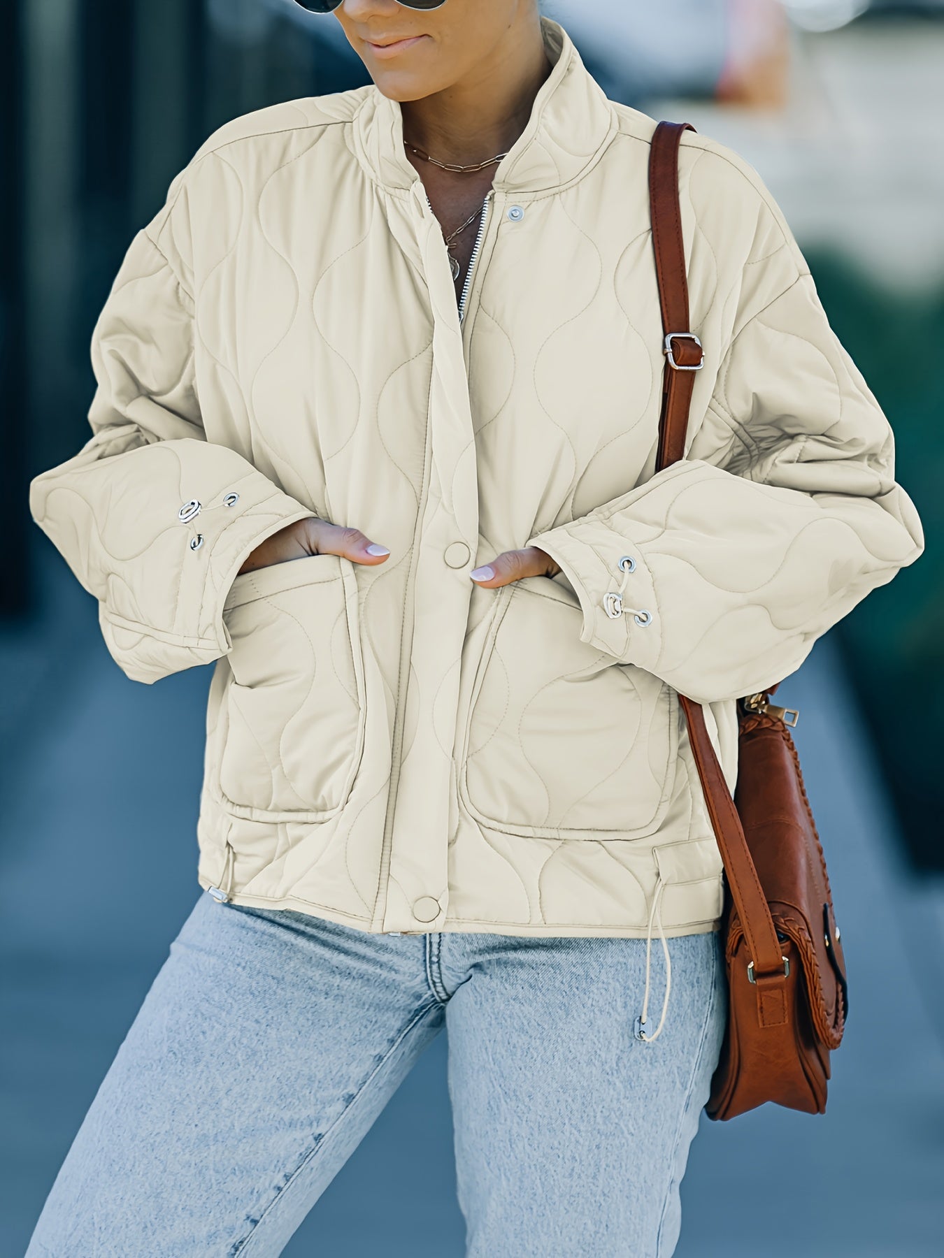 vlovelaw  Zip Up Pocket Front Coat, Casual Long Sleeve Winter Warm Outerwear, Women's Clothing