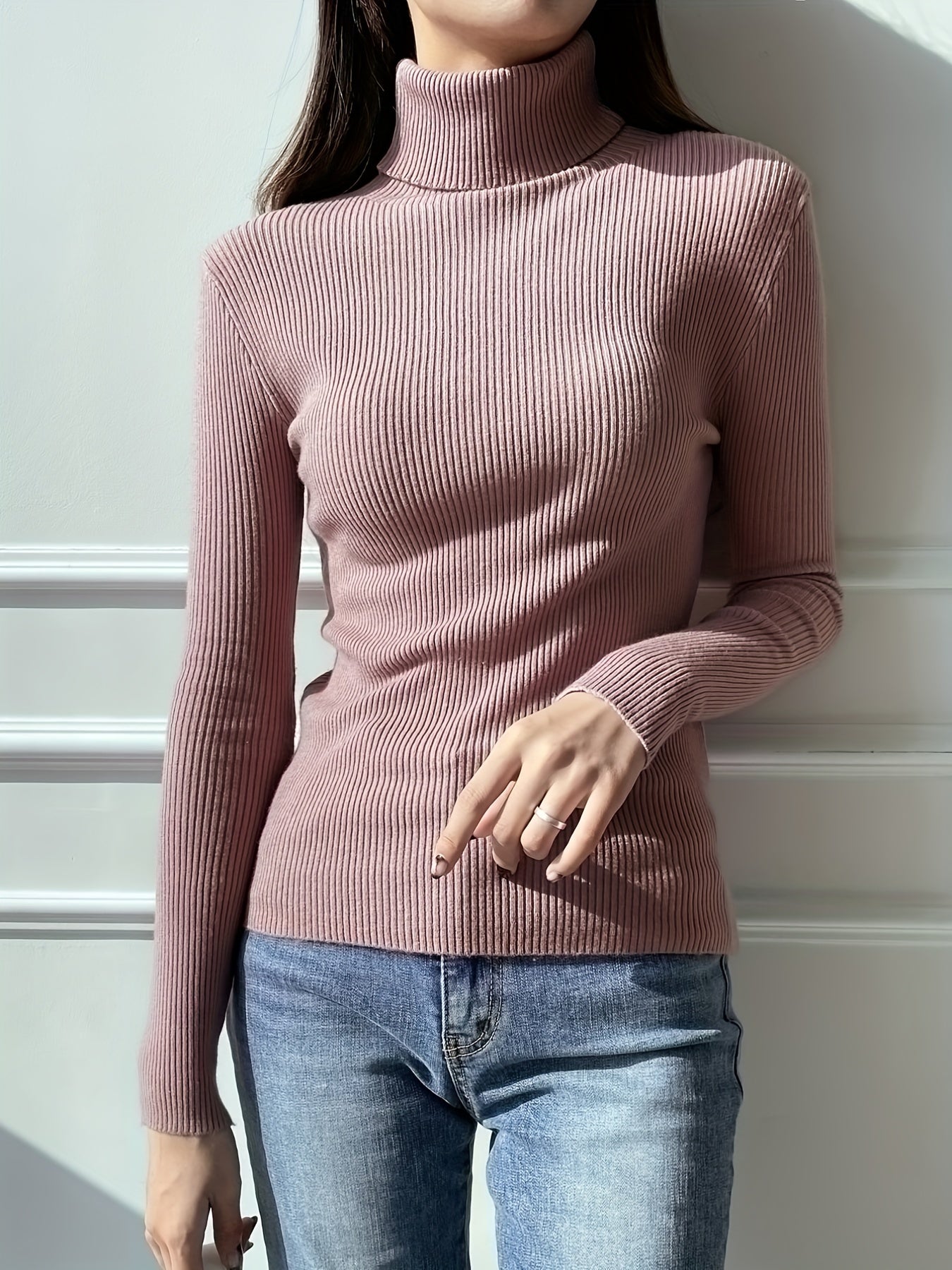 vlovelaw Women's Sweater Turtleneck Solid Ribbed Long Sleeve Slim Pullover Knit Tops