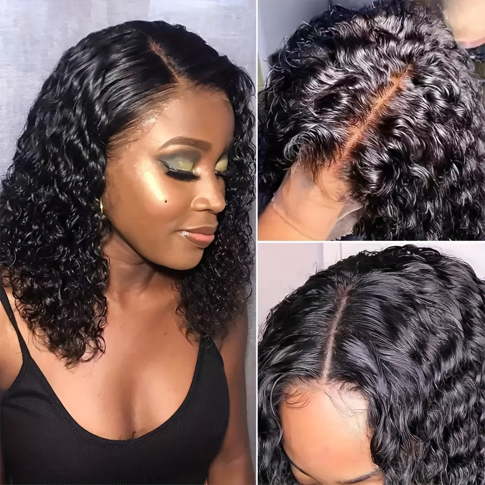 Curly Short Bob Lace Front Human Hair Wigs For Women Depp Wave 13x4 HD Transparent Lace Frontal Wig Closure Swiss Lace Wig Water Wave Glueless Pre Plucked 10 12 14 16 Inches Blunt Cut Bob 180%